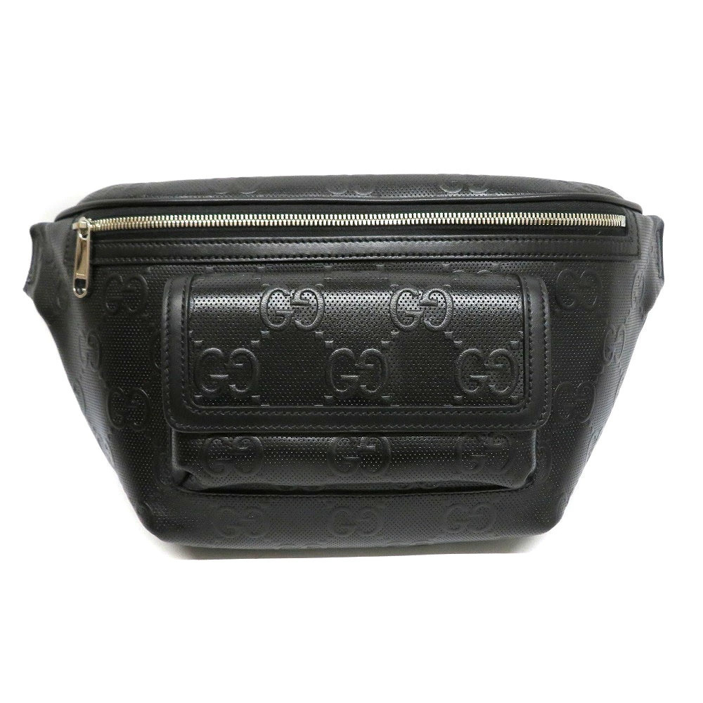 GUCCI GG Embossed Belt Bag Leather Black Waist